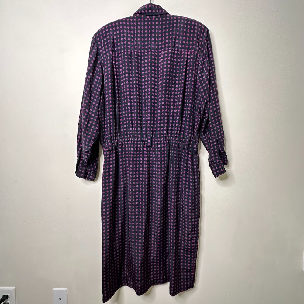 ELISABETH Liz Claiborne Black Abstract Long Sleeve Collared Dress Women's 18 - Picture 4 of 5